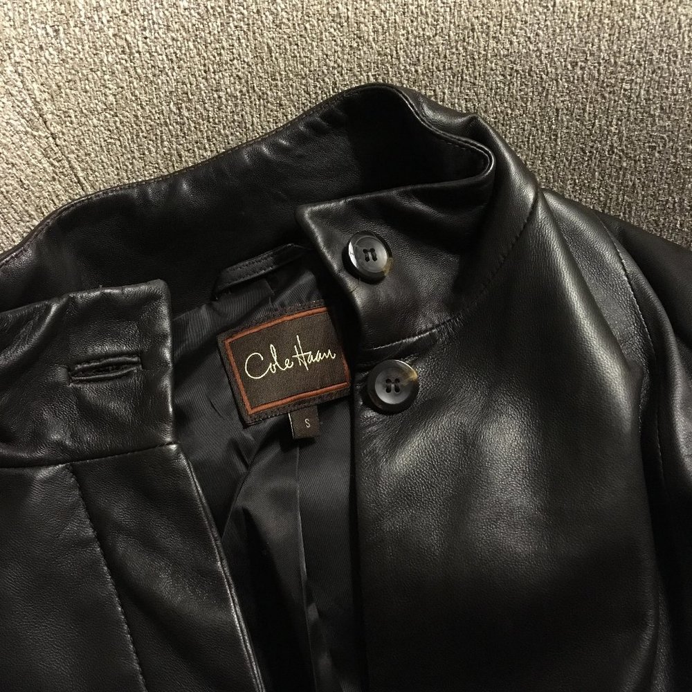 Vintage Cole Haan Wing Black / Chocolate Collar Lambskin Leather Sporty Jacket